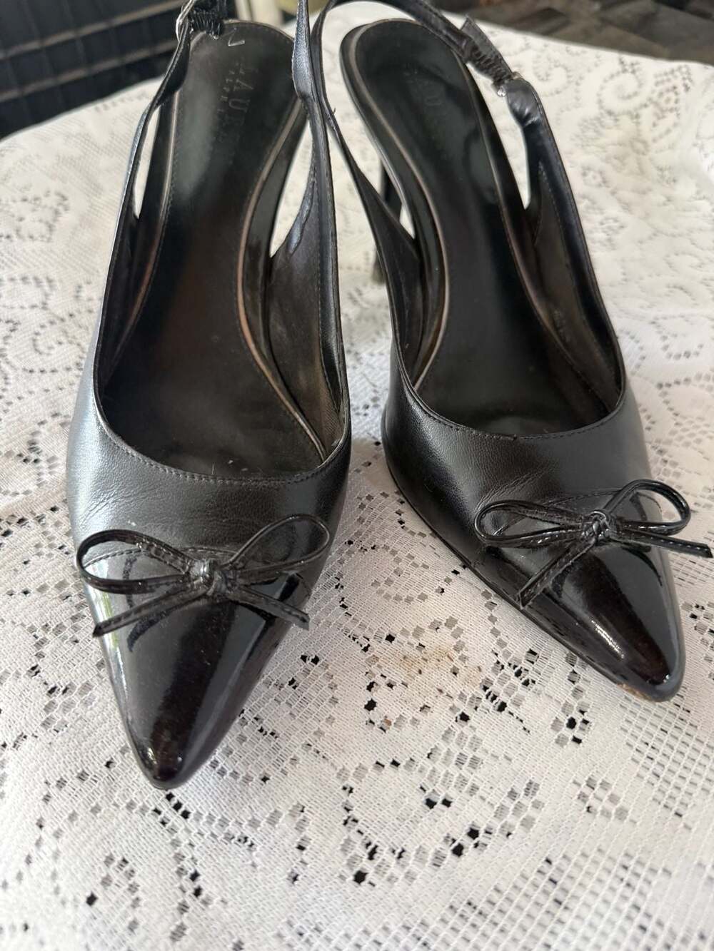 Lauren Ralph Lauren Black Leather Slingback Heels